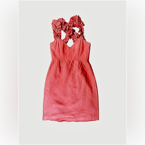 Leona by Lauren Leonard Salmon Color Ruffled Linen Dress, Size 2.  EUC! - Picture 5 of 15